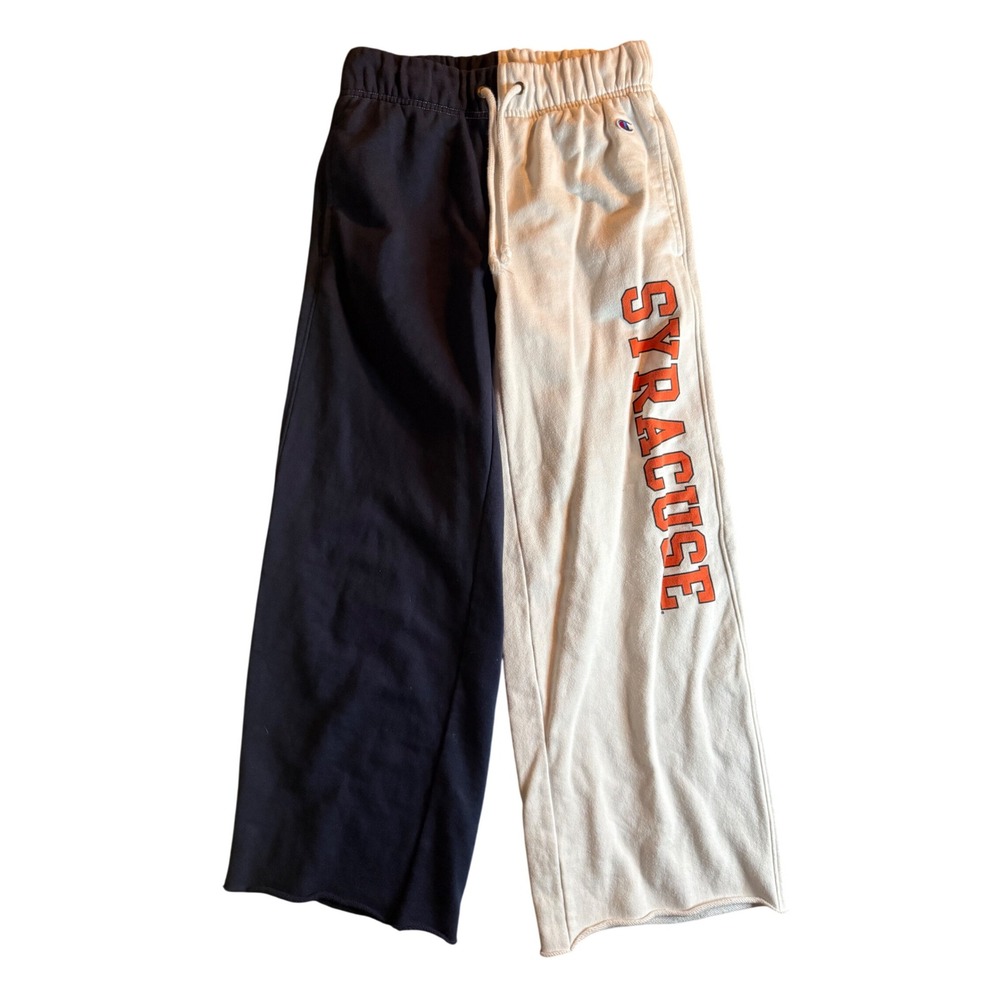 Champion Syracuse Colorblock Sweatpants Women XS Navy Cream Wide Leg Raw Hem